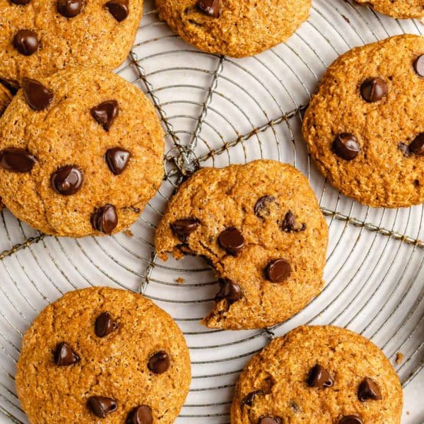 healthy pumpkin cookies topped with chocolate chips