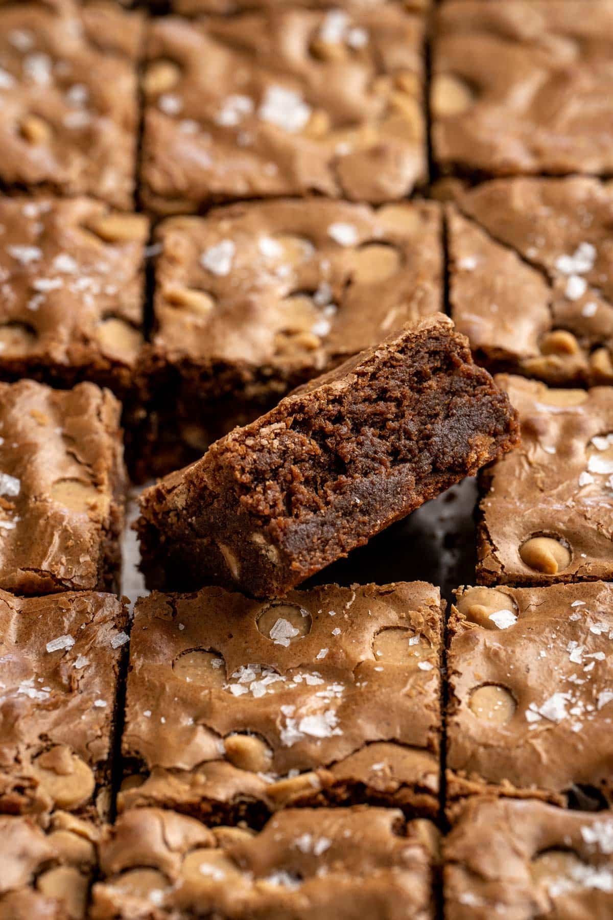 Peanut butter brownies with flakey salt on top.