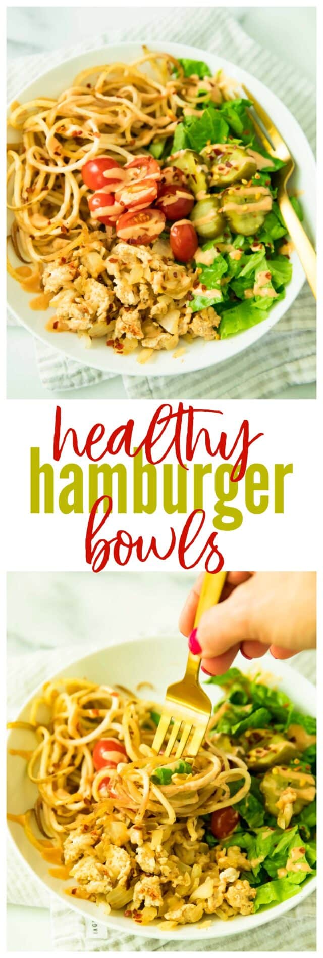 When you're craving a burger, but trying to be good, whip up some tasty Healthy Hamburger Bowls! They're so simple and take just 30 minutes to construct!