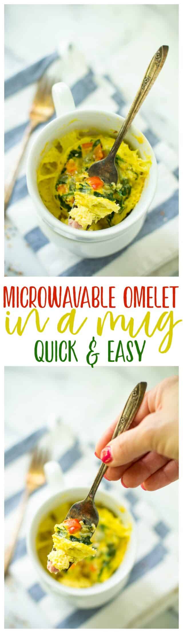 With this Microwavable Omelet in a Mug, you're only 2 minutes away from a satisfying, tasty breakfast that can be easily customized. No matter how you eat it, a flavorful breakfast never got easier! Gluten Free + Low Calorie + Paleo
