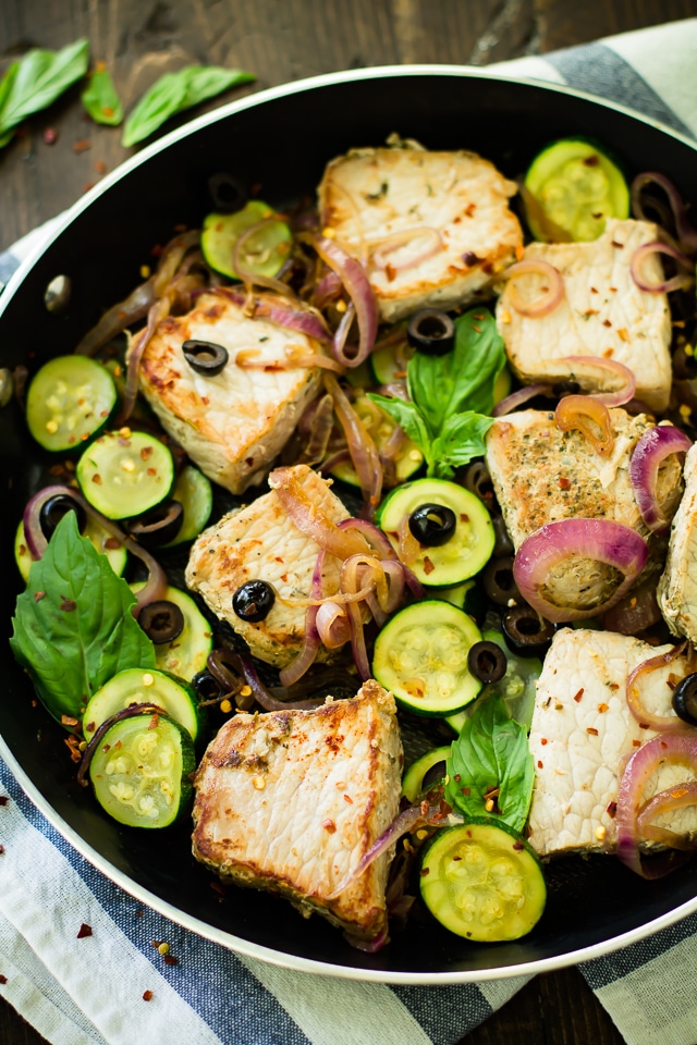 Easy One Skillet Pork Tenderloin Medallions with zucchini makes for an easy one pan meal! It's protein and veggie packed, nourishing, paleo, low carb, and ready in less than 30 minutes. You and your family will love this flavorful pork loin skillet dish, that's perfect for busy weeknights!