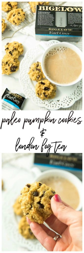 Warm up with a cozy mug of London Fog Tea and a side of yummy Paleo Pumpkin Chocolate Chip Cookies. You guys are going to love this winning combination!