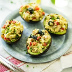 Greek Tuna Salad Stuffed Avocados - a fresh, light recipe when you need a quick fix, no cook meal.