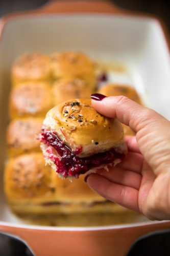 Turkey Cranberry Sliders are a quick and easy recipe to use up that leftover turkey and cranberry sauce from the holidays! Hawaiian rolls are loaded with turkey, cranberry sauce and your favorite cheese for a tasty lunch or dinner after the big meal.