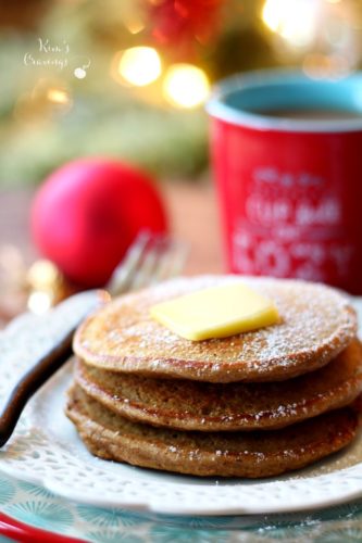 These fluffy Skinny Gingerbread Pancakes are bursting with warm holiday spices. Serve these up Christmas morning or any morning for the most perfect seasonal treat!
