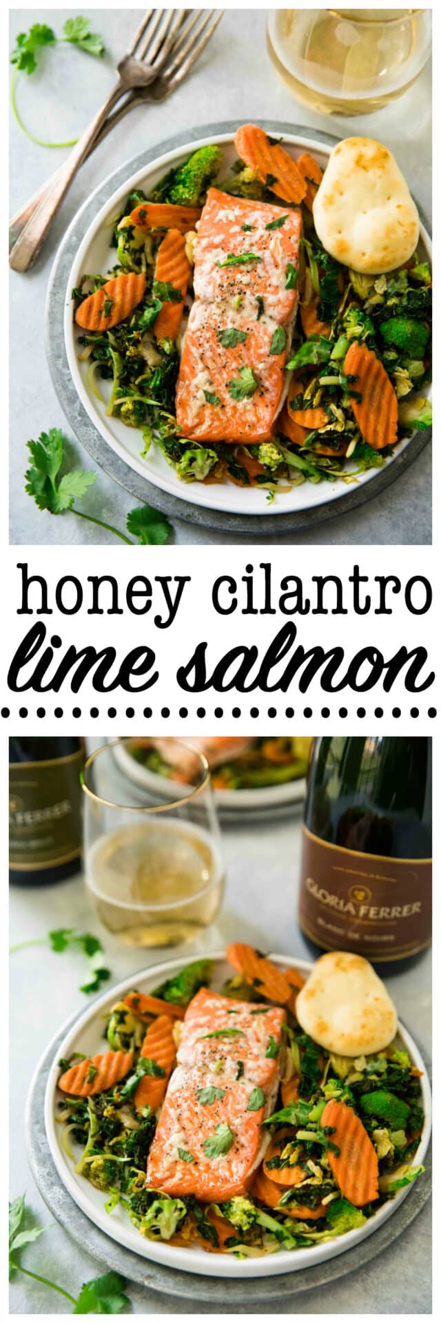 This Honey Cilantro Lime Salmon is simple, delicious and perfect for an easy family meal as well as impressive enough for a dinner party. Serve with Gloria Ferrer for a real stunner!