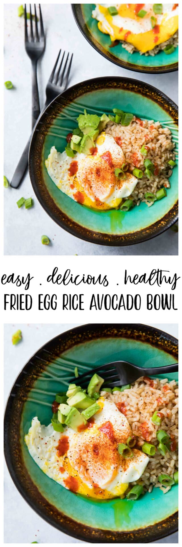 This hearty and filling Easy Fried Egg, Rice, Avocado Bowl will warm you up, fill you up, and STILL help you fit into your skinny jeans because it’s loaded with protein, fiber, and essential vitamins and minerals! 