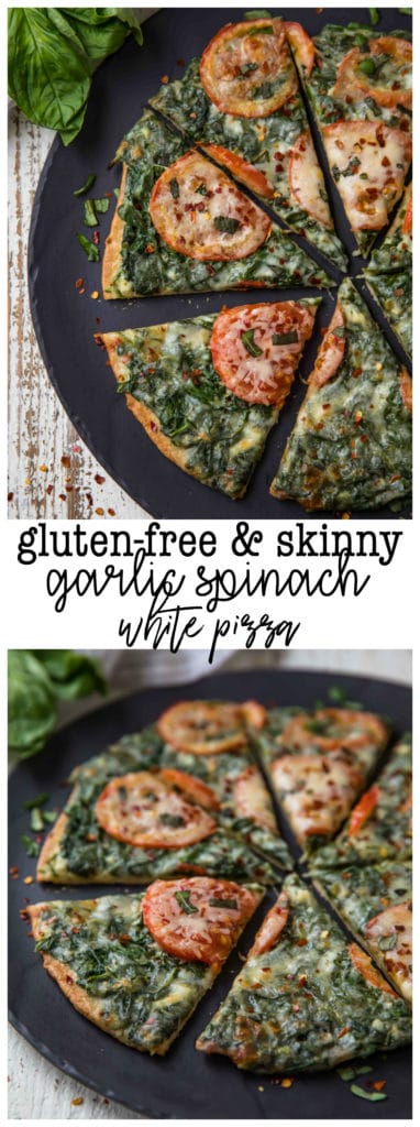 This Skinny Garlic Spinach White Pizza has everything you could ever want or enjoy in a pizza, without all the stuff your body doesn't love! This pizza is 100% clean eating friendly, with a sauce that is bursting with flavor! But the best part about this pizza!?! The crust!!!