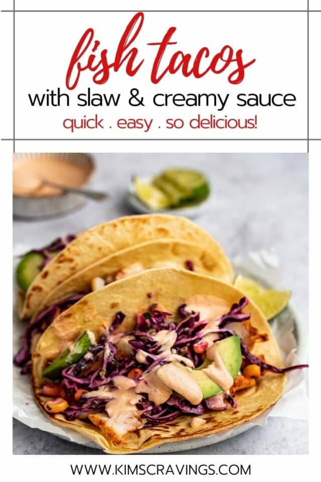how to make fish tacos with cod, cabbage slaw, and creamy sauce