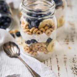 Say "goodbye" to boring breakfasts! These Make-Ahead Blueberry Banana Breakfast Parfaits taste like a decadent dessert... for breakfast! Make them the night before or in a matter of minutes in the morning. Perfect as a morning meal or even a snack! 