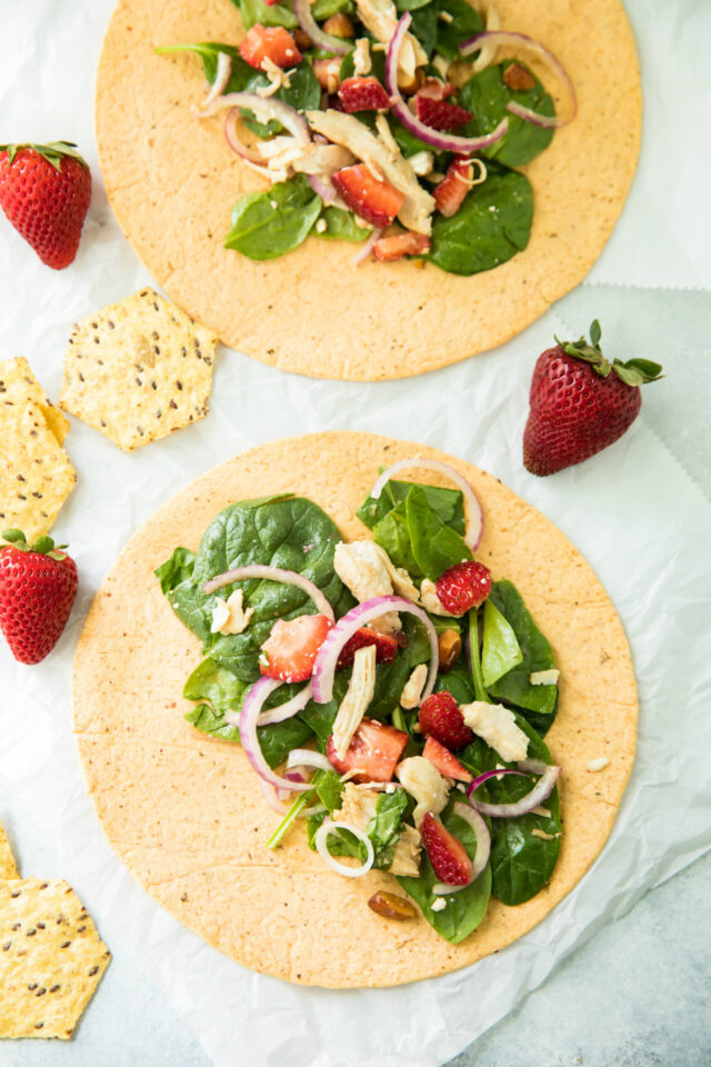 This Strawberry Spinach Chicken Salad Wrap is simple to make and so perfect for lunch!