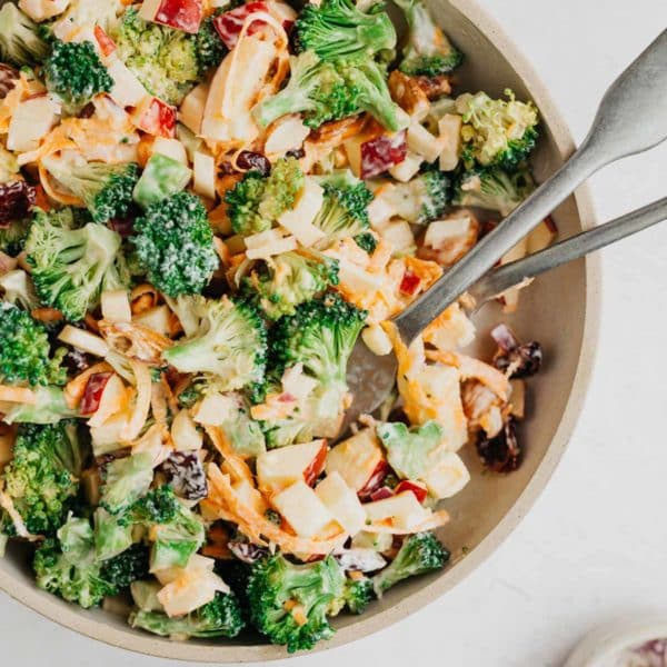 Broccoli salad with apples and almonds.