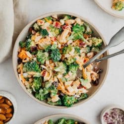 Broccoli apple salad in a large serving bowl.
