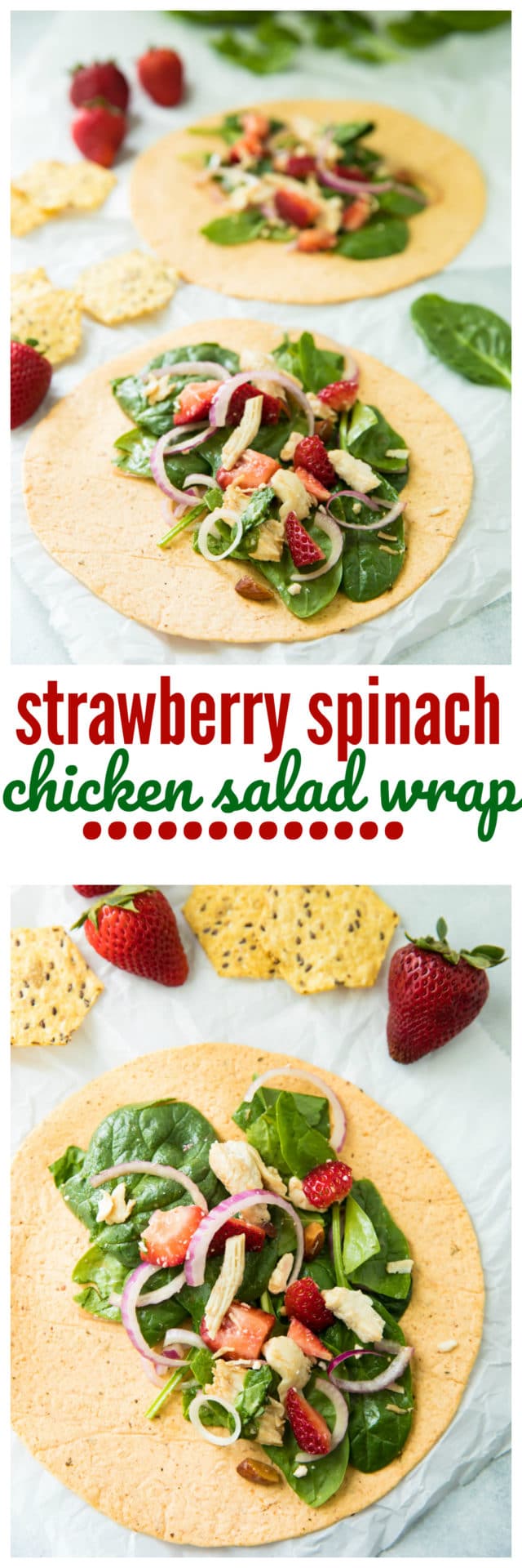 This Strawberry Spinach Chicken Salad Wrap is simple to make and so perfect for lunch!
