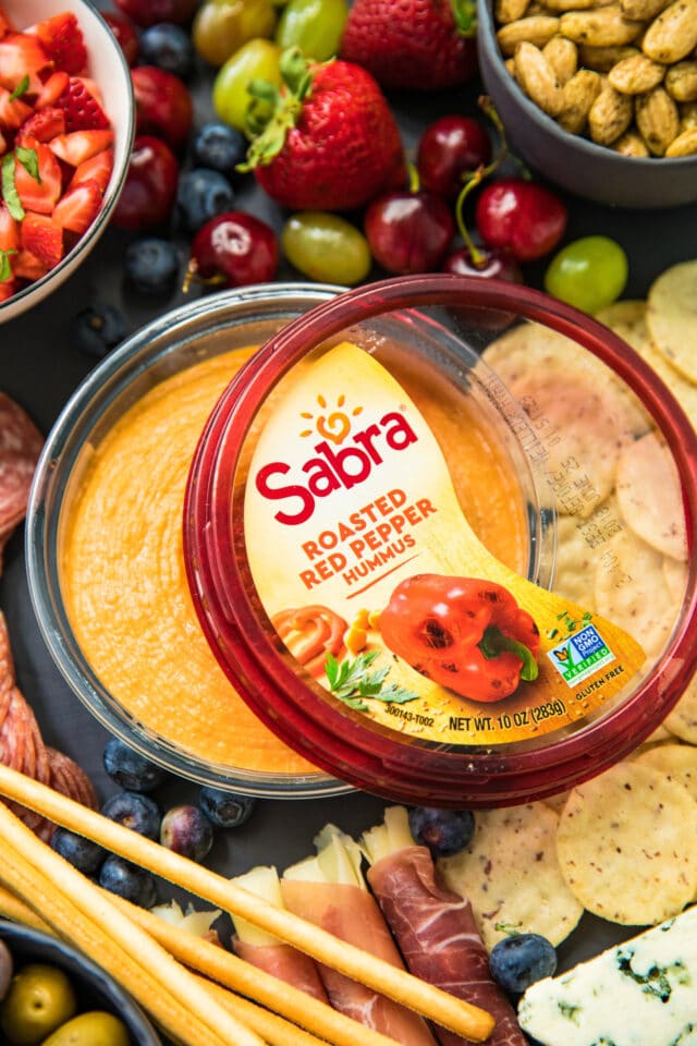 closeup of Sabra Roasted Red Pepper Hummus