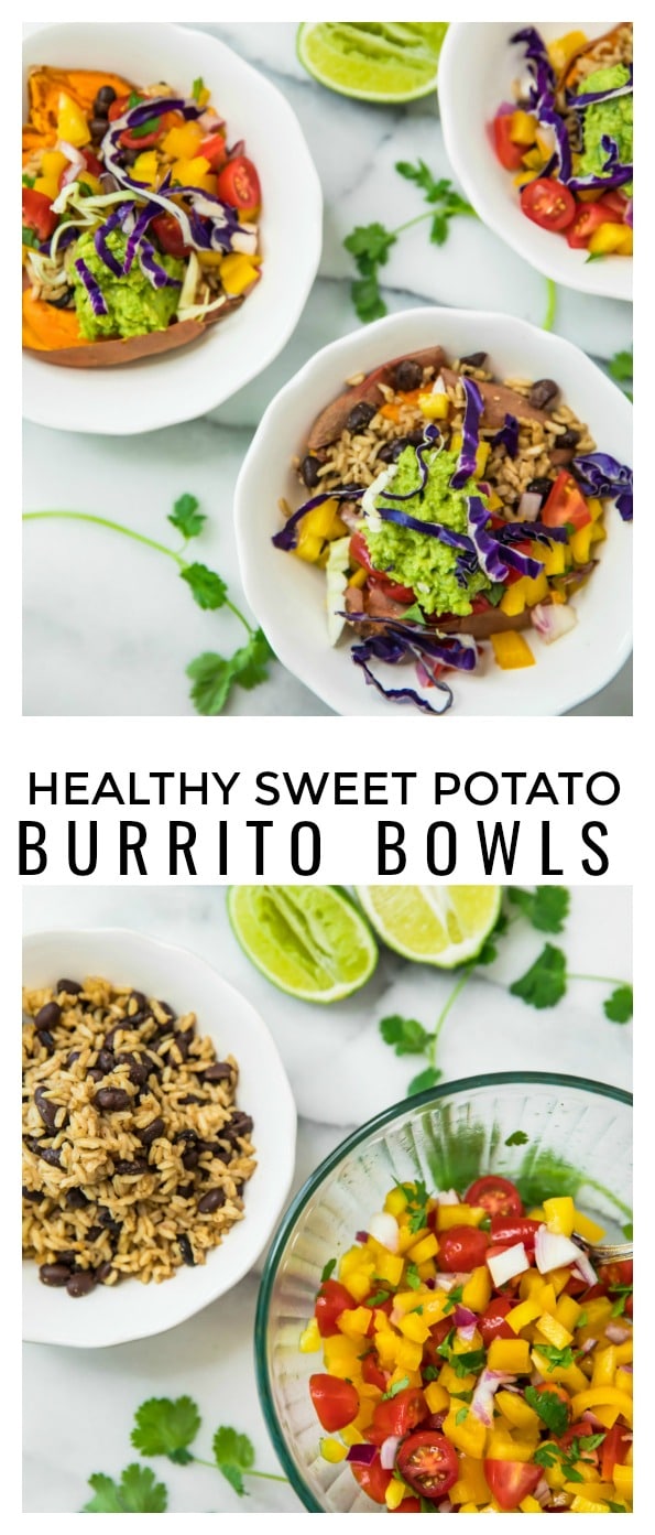 Pinterest image for Healthy Sweet Potato Burrito Bowls