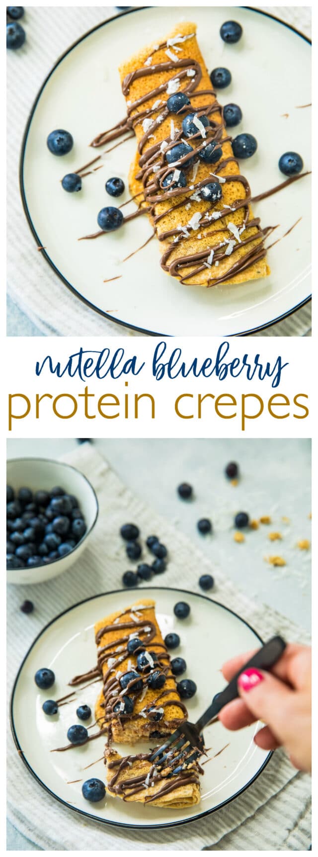 Pinterest image of Nutella Blueberry Protein Crepes