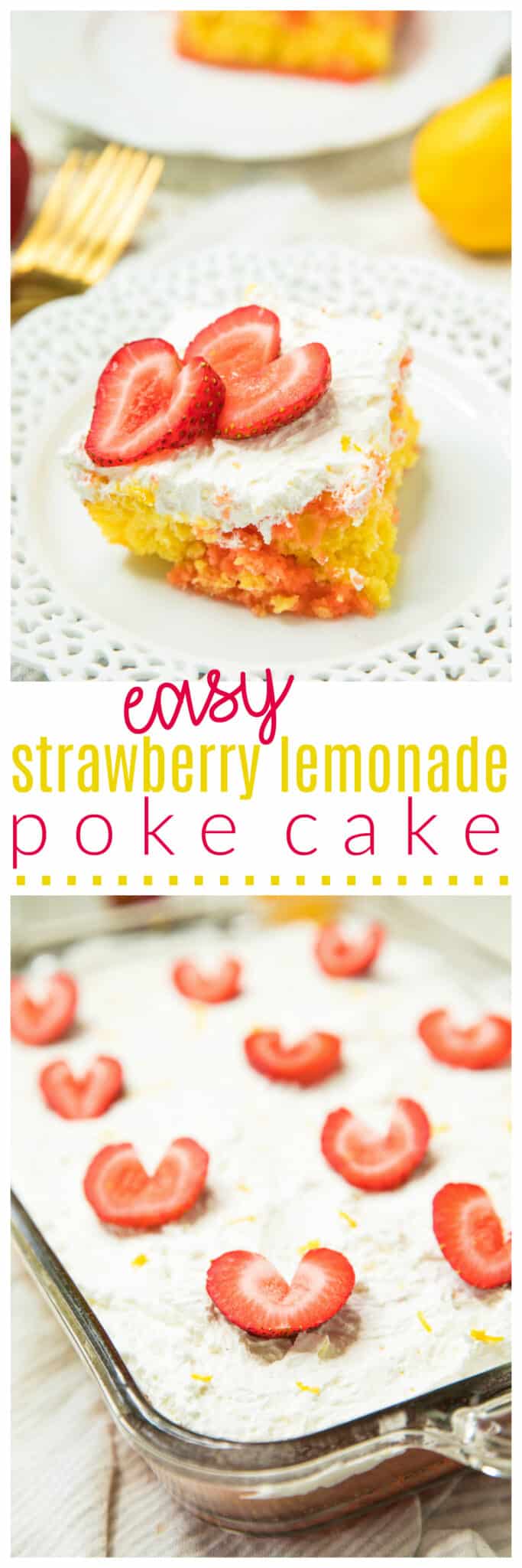 Pinterest image for Easy Strawberry Lemonade Poke Cake