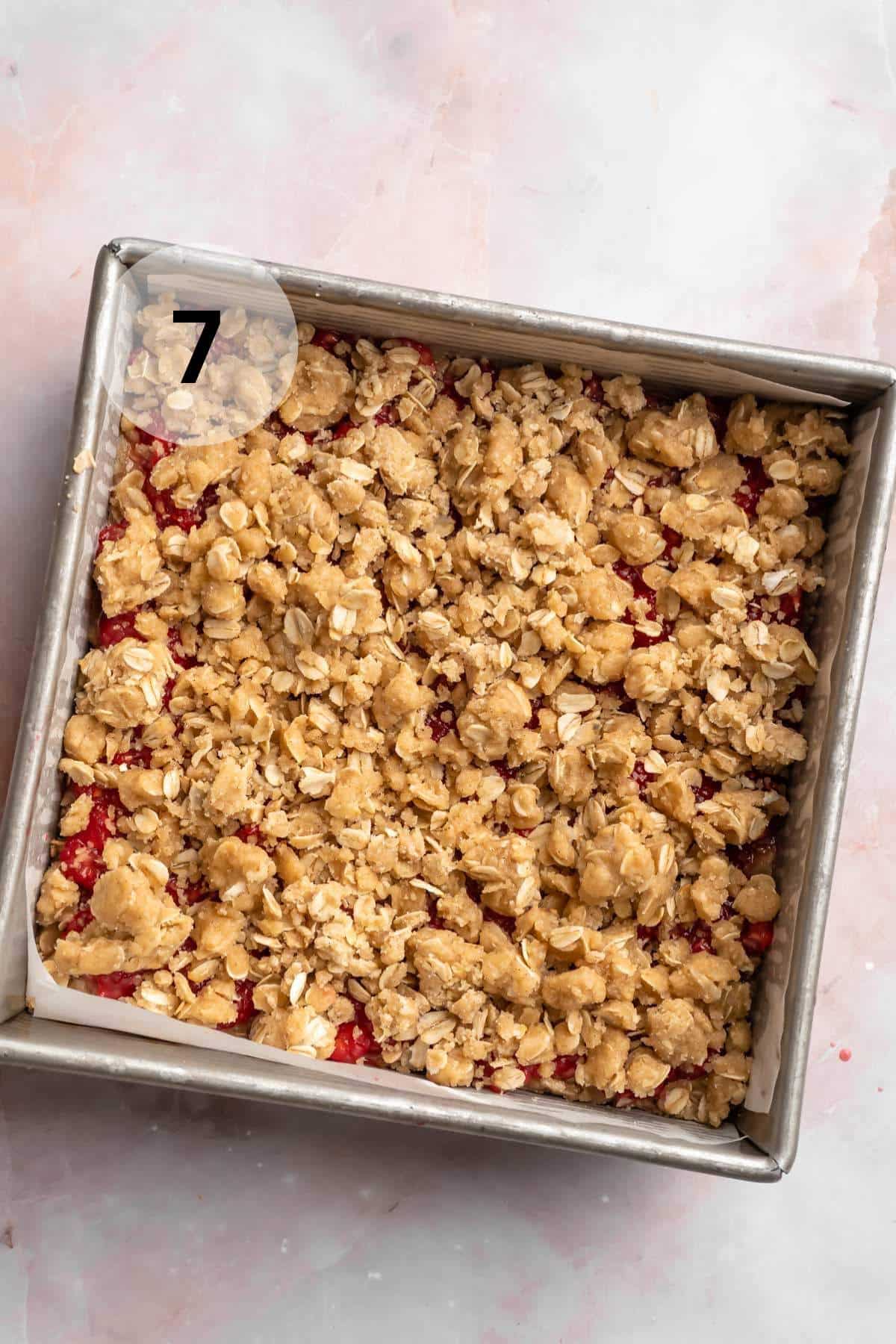 Raspberry bar mixture before being baked.