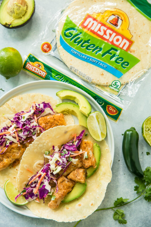 Healthy Blackened Baja Fish Tacos with Mission Gluten Free Tortillas