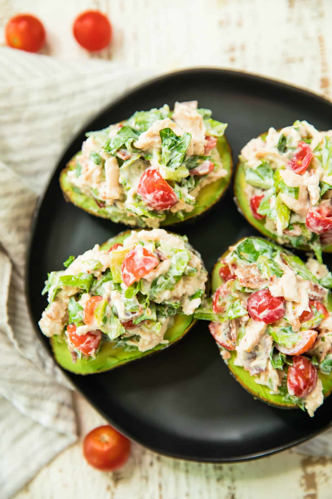 BLT Chicken Salad Stuffed Avocados - Kim's Cravings