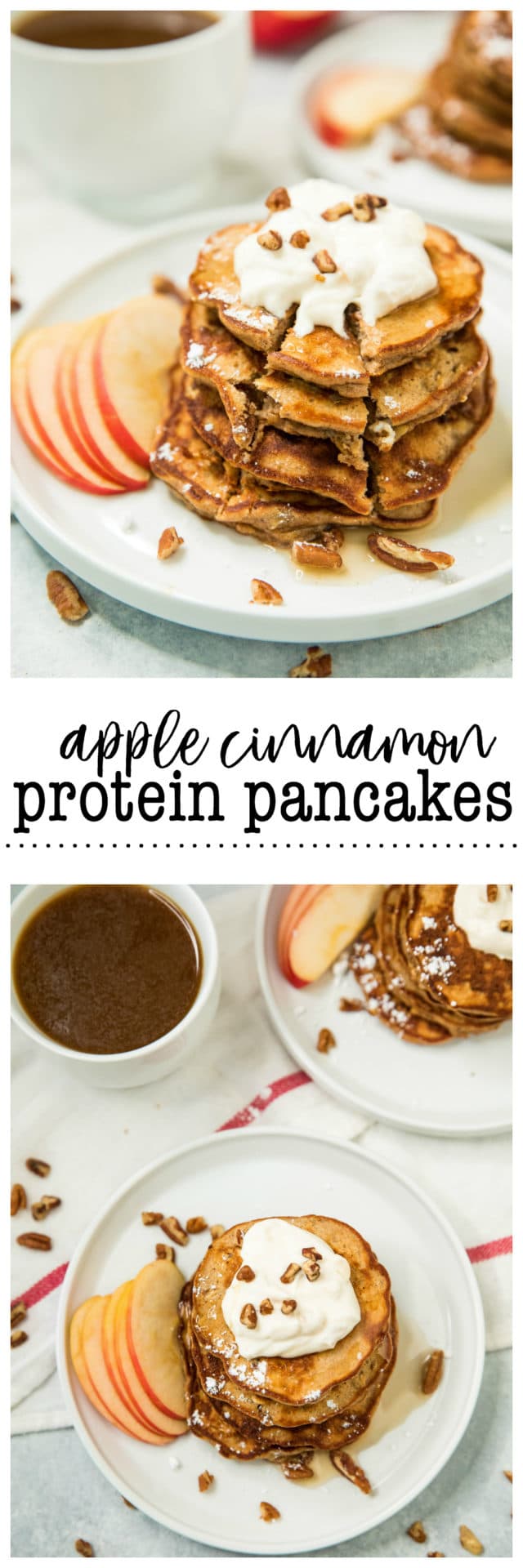 Pinterest image for Apple Cinnamon Protein Pancakes