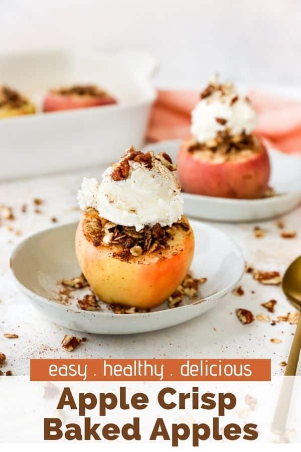 Apple Crisp Baked Apples topped with vanilla ice cream and chopped pecans