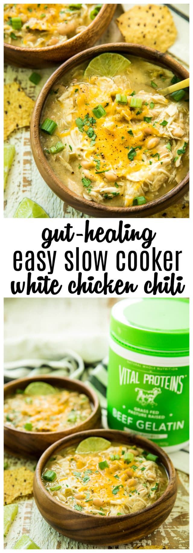 Pinterest image for Gut-Healing Easy Slow Cooker White Chicken Chili