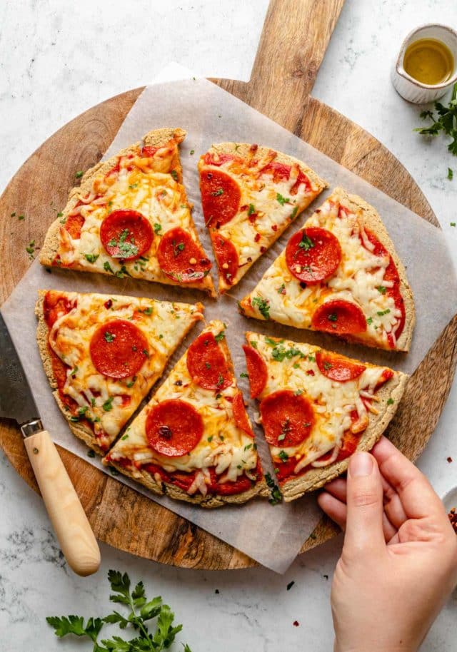 pepperoni pizza made with oat flour pizza crust