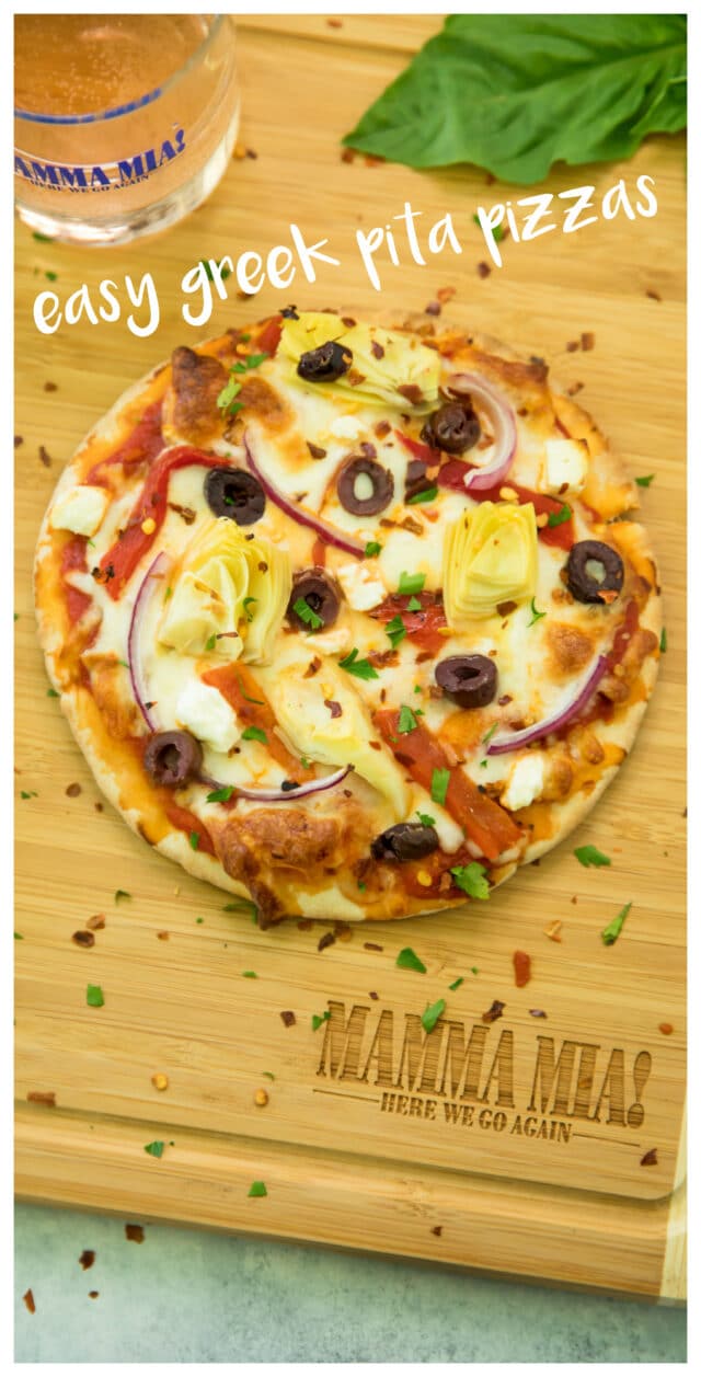 Pinterest image for Easy Greek Pita Pizzas Recipe