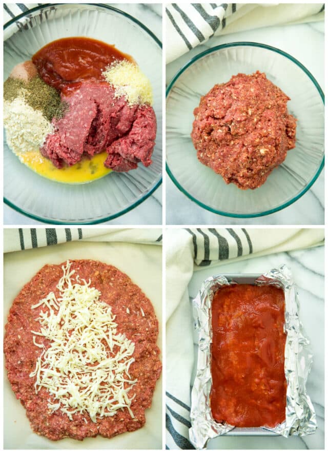 collage image showing the steps to make a Cheesy Italian Meatloaf Recipe