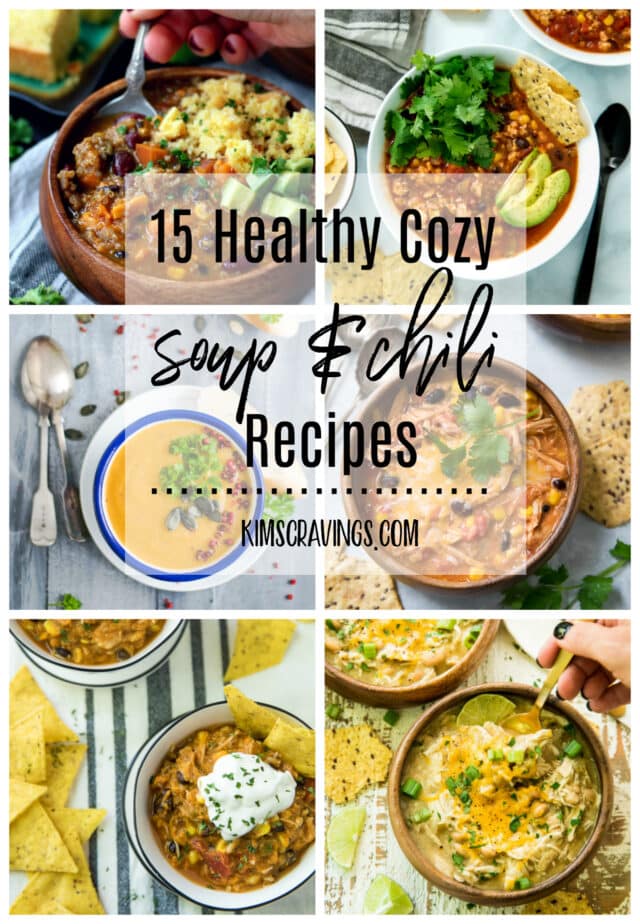 collage of 15 Healthy Cozy Soup & Chili Recipes