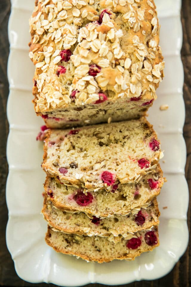 loaf of sliced cranberry quick bread