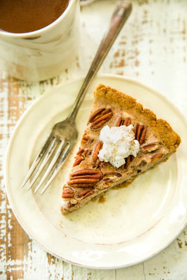 pecan pie served with a cup of coffee