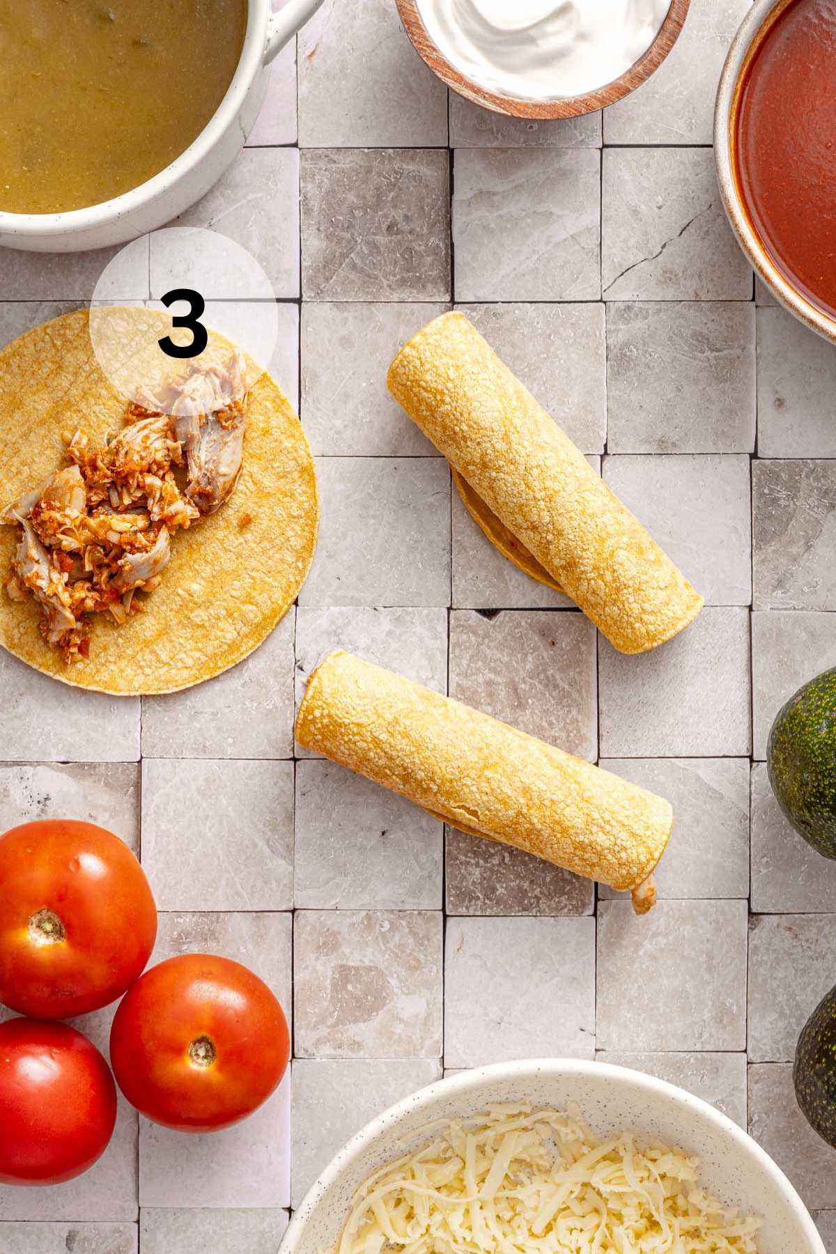 Filled and rolled tortillas.