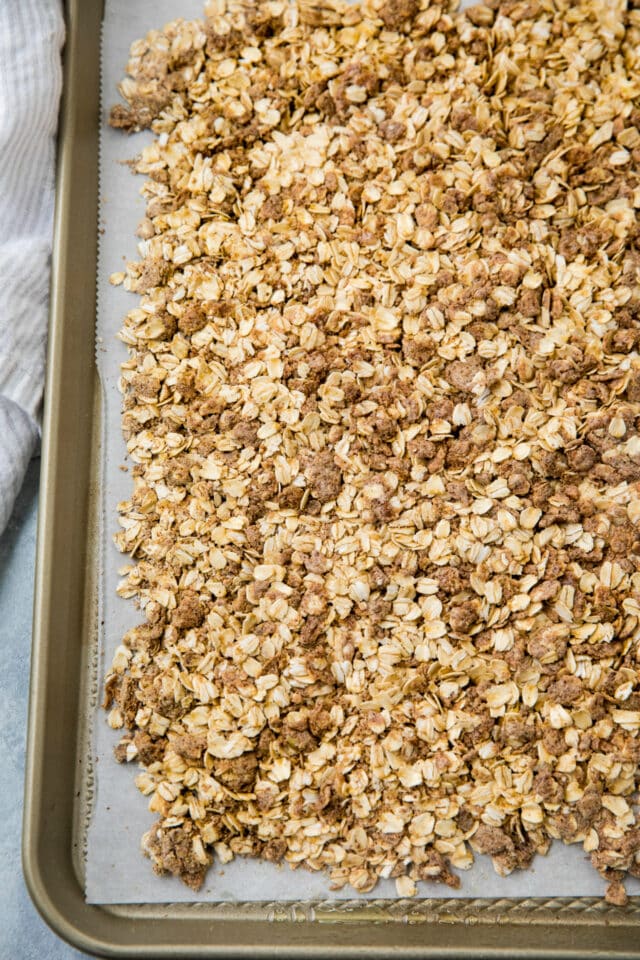 homemade granola on a baking sheet