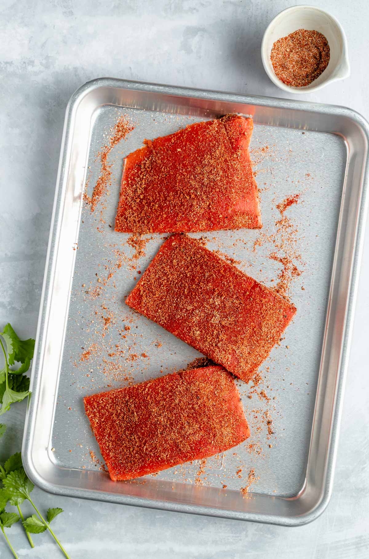 Raw salmon seasoned with spices