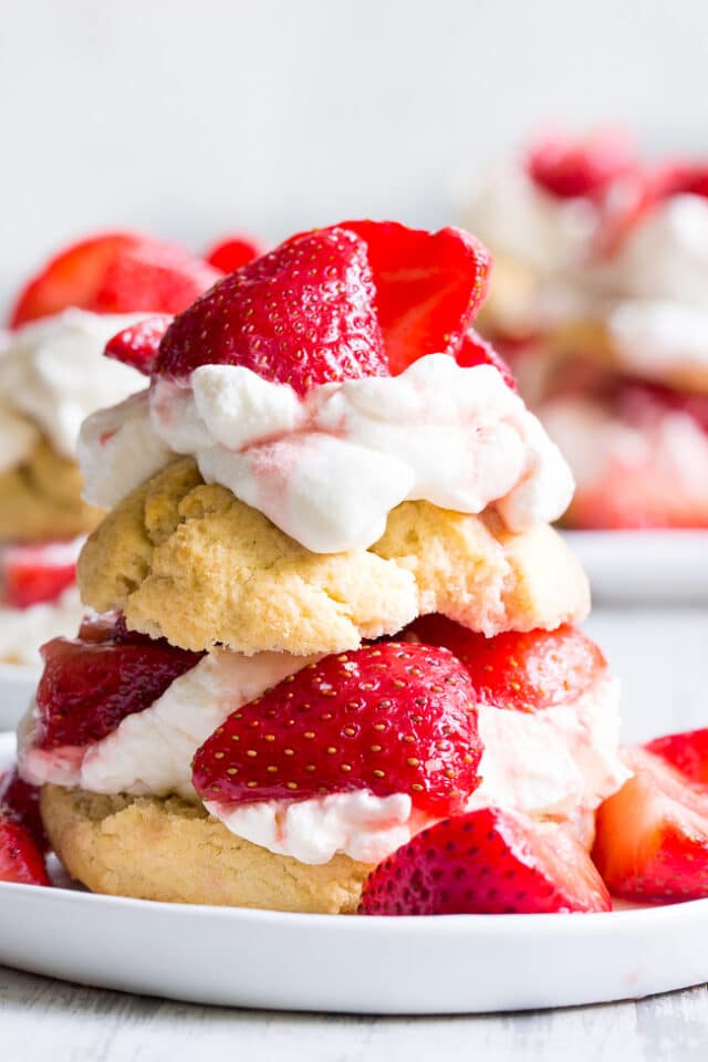 Strawberry shortcake with whipped cream and fresh strawberries