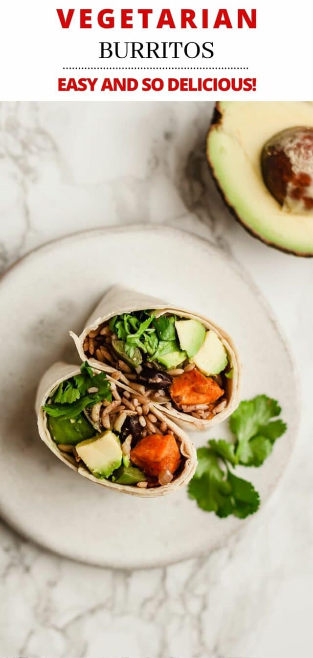 vegan burrito facing up on a plate