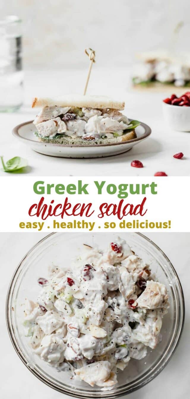 making a healthy Greek yogurt chicken salad sandwich