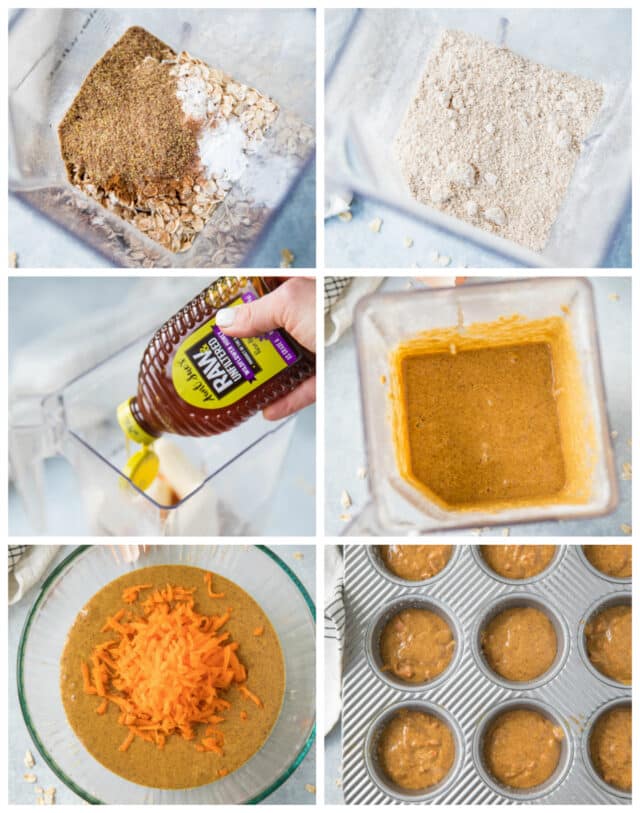 steps for making carrot cake muffins in the blender