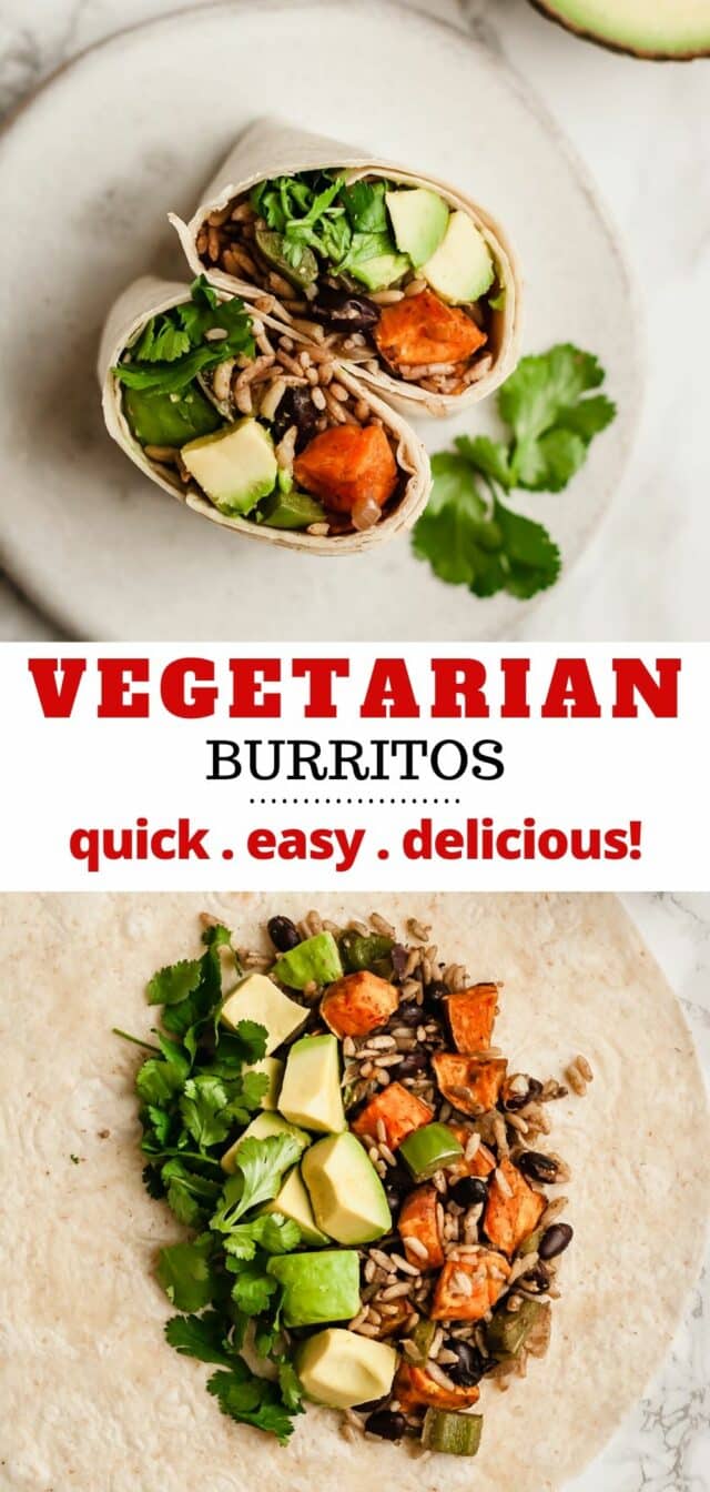 vegetarian burrito filled with rice, black beans and sweet potato