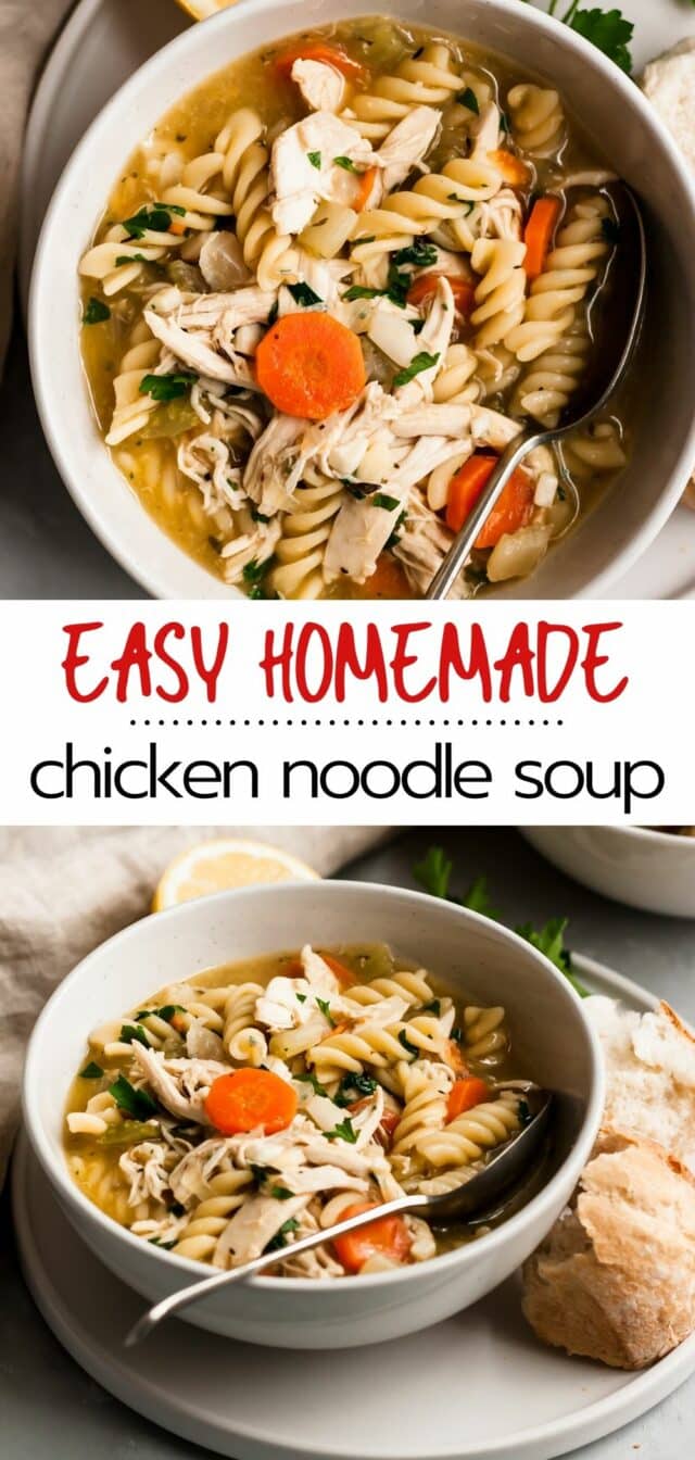 slow cooker chicken noodle soup seri in a white bowl