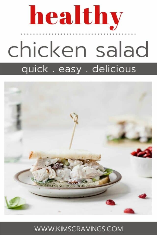 healthy chicken salad sandwich on a white plate
