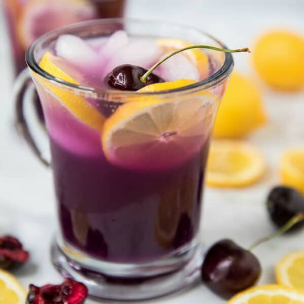cherry cocktail drink in a glass mug
