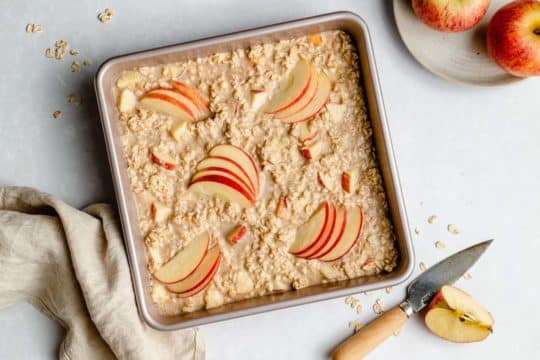 pour oatmeal into a square baking dish