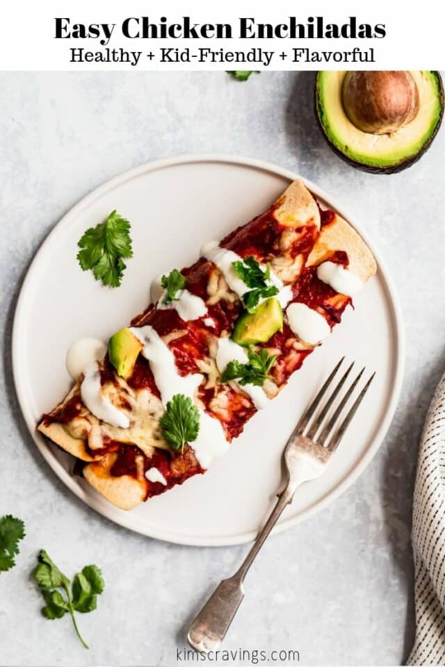 easy chicken enchiladas served on a plate with a fork