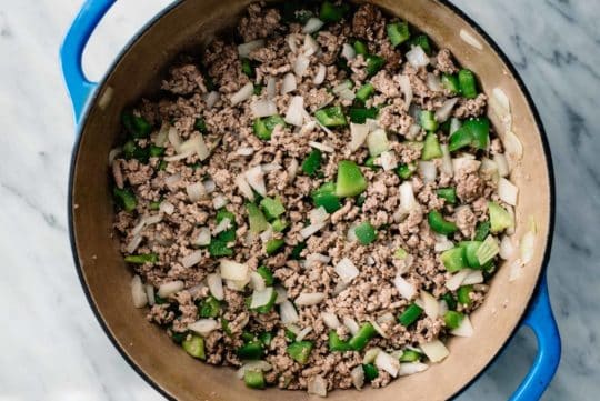 sautéing ground beef with onion and green pepper
