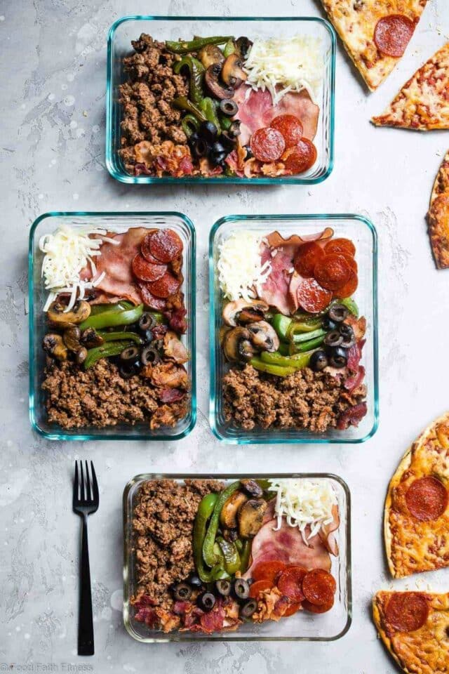 Keto Low Carb Pizza Meal Prep Bowls
