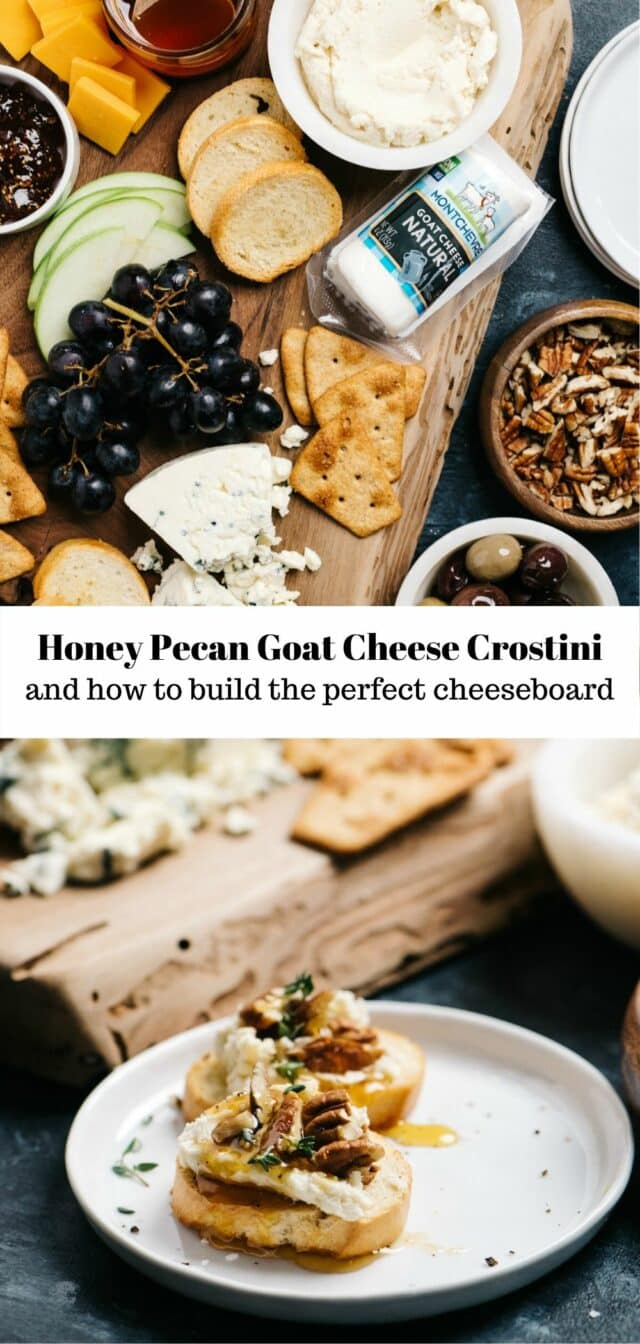 honey pecan goat cheese crostini on a plate